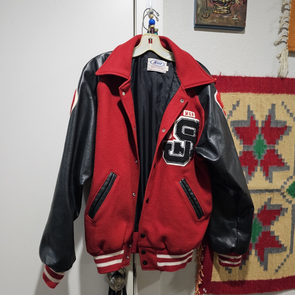 Vintage Neff Red and Black Varsity Bomber Jacket L